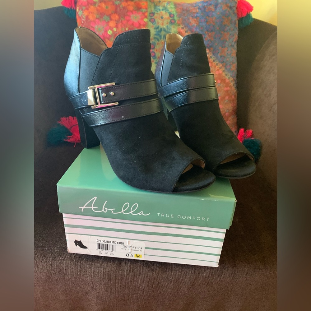 Abella Black Peep-Toe Ankle Booties